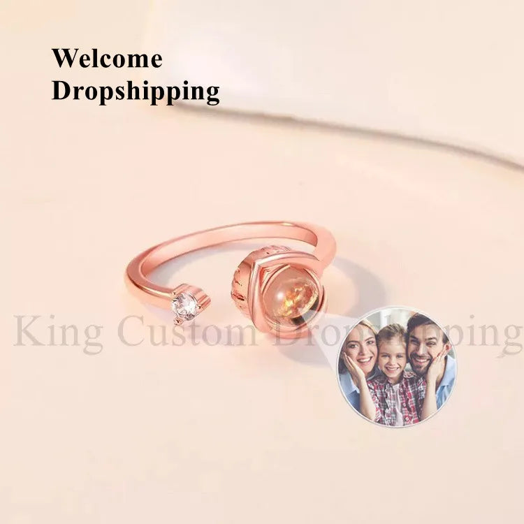 Personalized Photos Rose Projection Ring Adjustable Size Fashion Romantic Gifts for Wives and Girlfriends