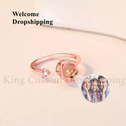 Personalized Photos Rose Projection Ring Adjustable Size Fashion Romantic Gifts for Wives and Girlfriends