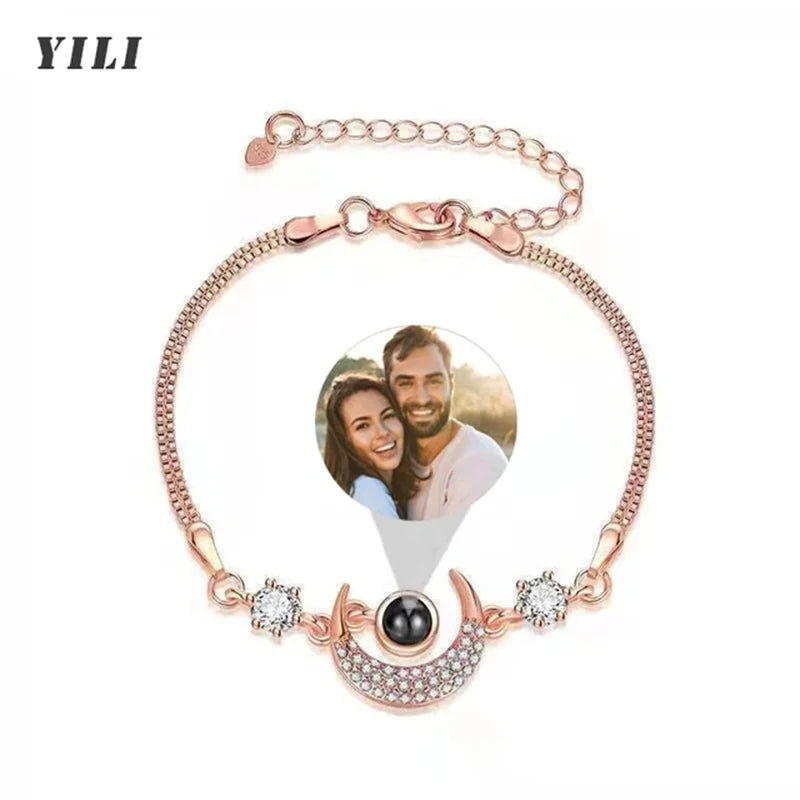 Custom Bracelet with Picture Inside Titanium Steel Cuban Link Chain Bracelet with Personalized Photo Projection for Men Women