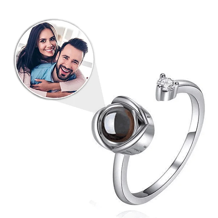 Personalized Photos Rose Projection Ring Adjustable Size Fashion Romantic Gifts for Wives and Girlfriends