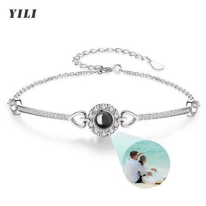 Custom Bracelet with Picture Inside Titanium Steel Cuban Link Chain Bracelet with Personalized Photo Projection for Men Women