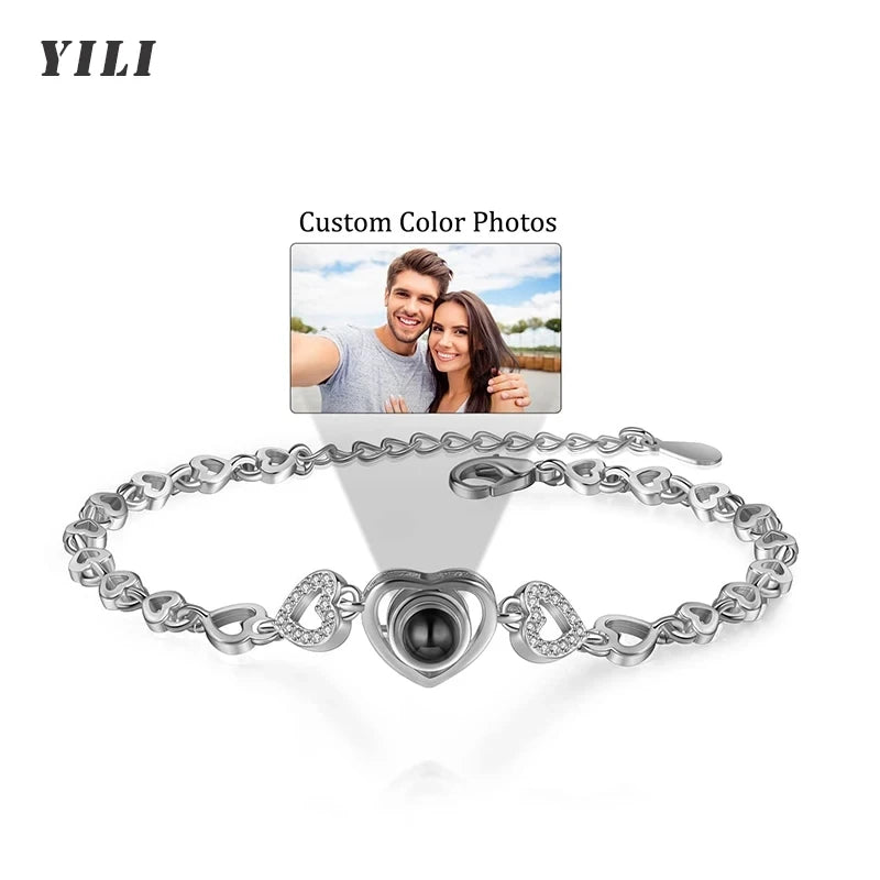 Custom Bracelet with Picture Inside Titanium Steel Cuban Link Chain Bracelet with Personalized Photo Projection for Men Women