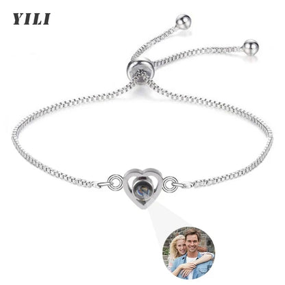 Custom Bracelet with Picture Inside Titanium Steel Cuban Link Chain Bracelet with Personalized Photo Projection for Men Women