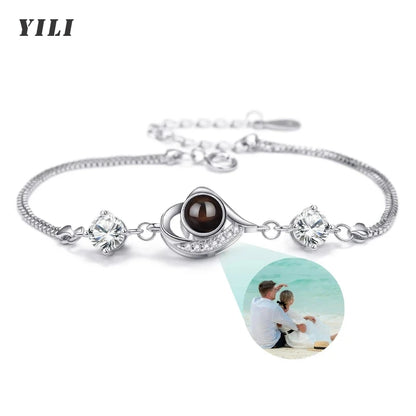 Custom Bracelet with Picture Inside Titanium Steel Cuban Link Chain Bracelet with Personalized Photo Projection for Men Women